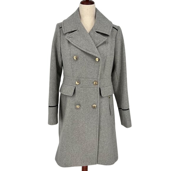 Vince Camuto Womens Double Breasted Wool Blend Coat Size M Gray Dressy Military - Picture 1 of 14